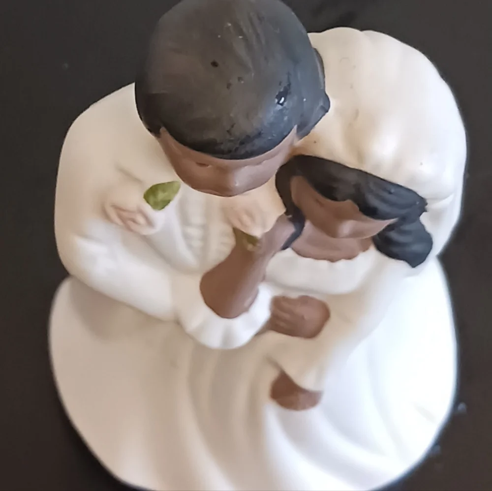 Wedding Cake Topper Bride and Groom Dark Hair and Skin